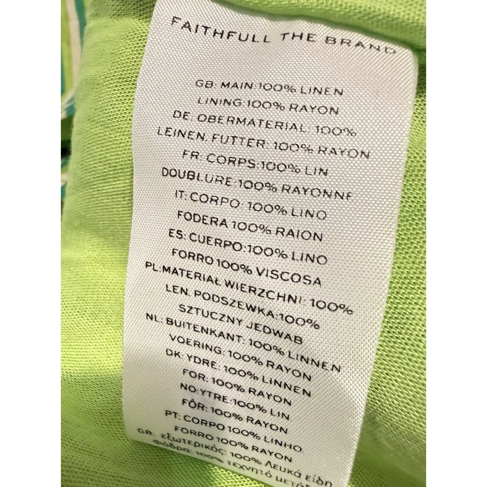 Faithfull The Brand Muthia Mini Dress Womens 8 Green Bau-Bau Stripe Tie Shoulder